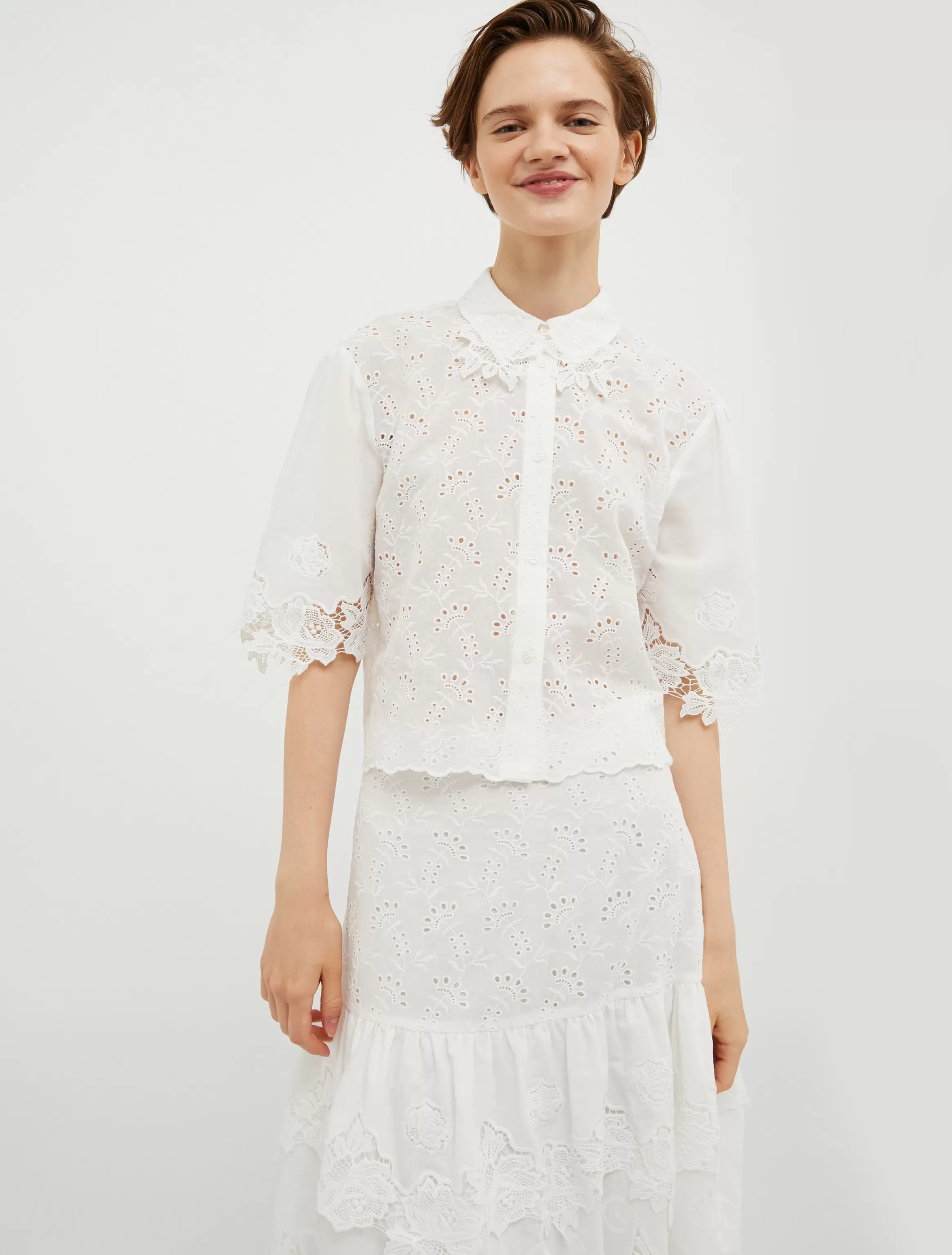 Broderie anglaise and lace shirt*Max&Co Store