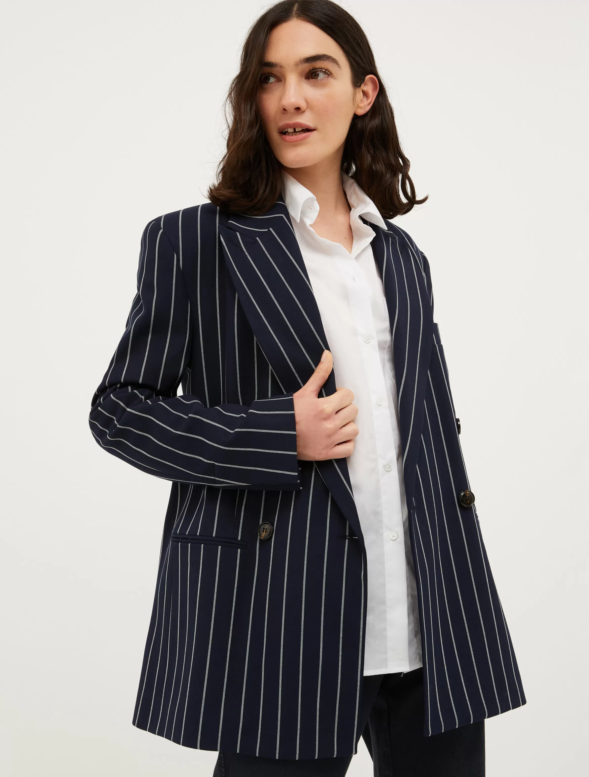 Double-breasted pinstriped blazer*Max&Co Clearance