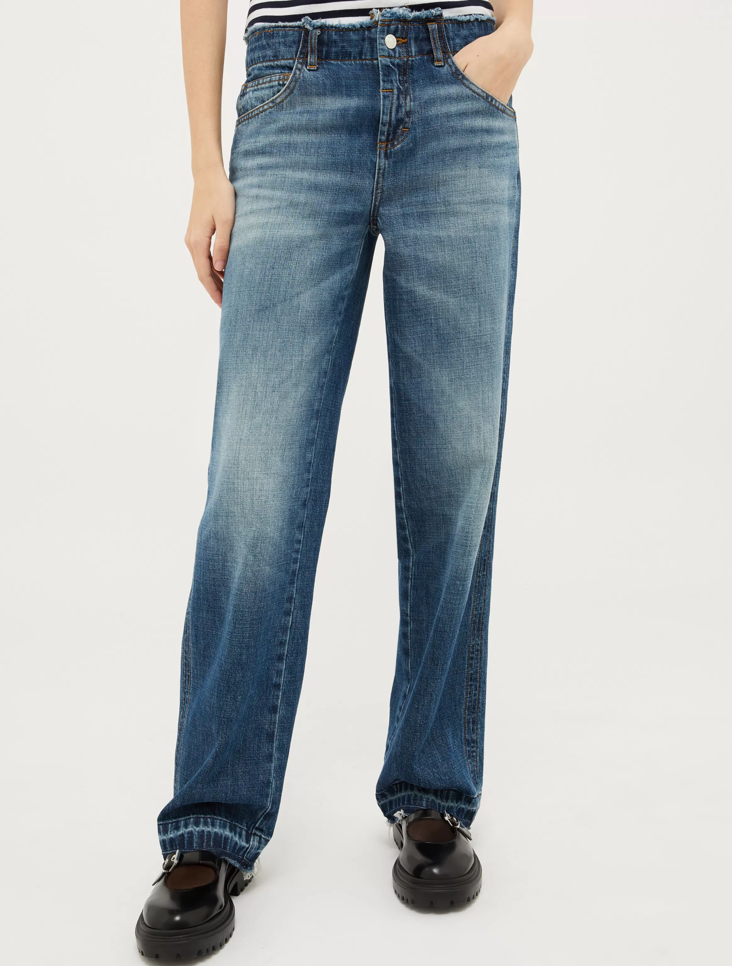 Frayed straight-cut faded jeans*Max&Co Discount