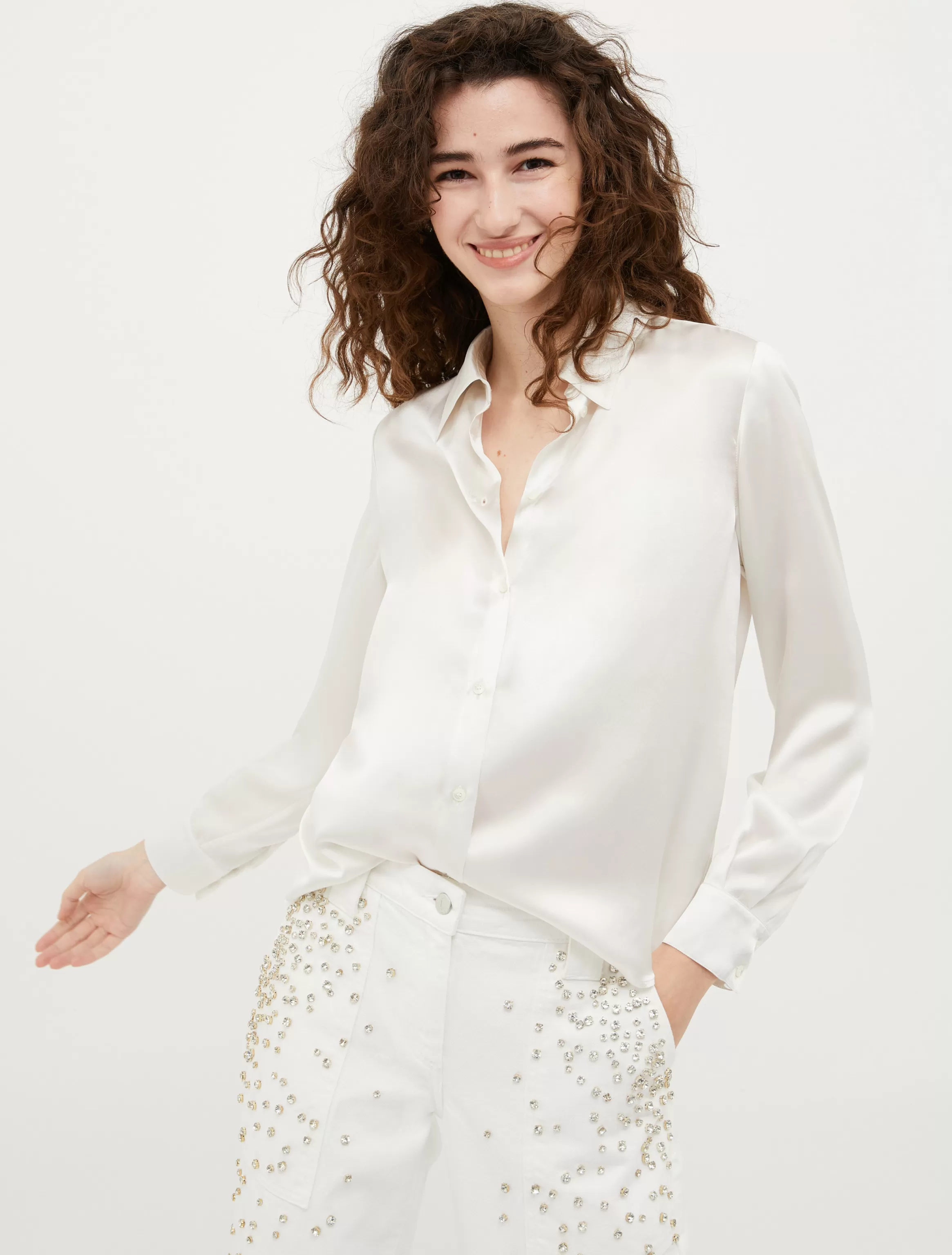 Long-sleeved silk-satin shirt*Max&Co Best Sale