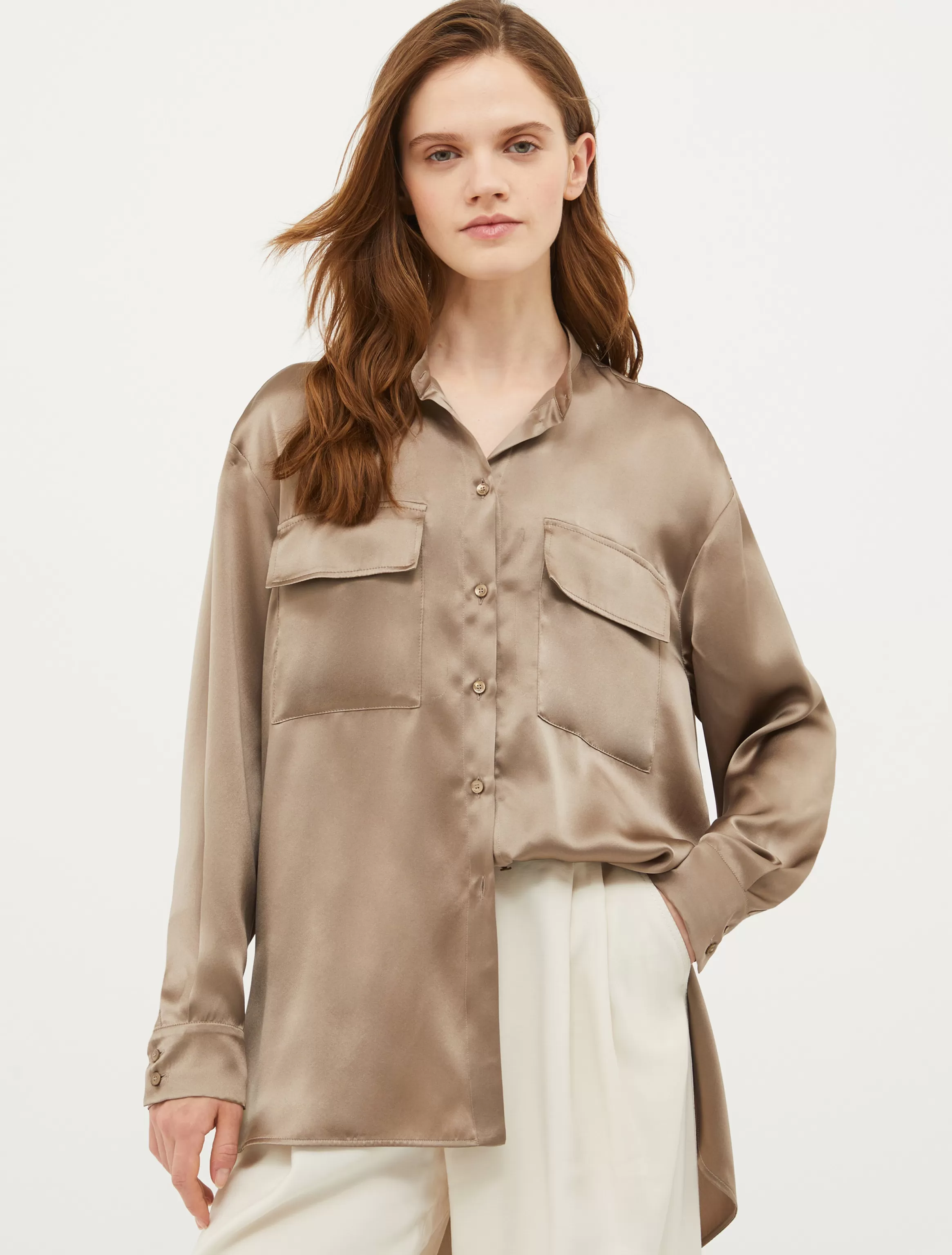 Mandarin-collar silk shirt*Max&Co Online