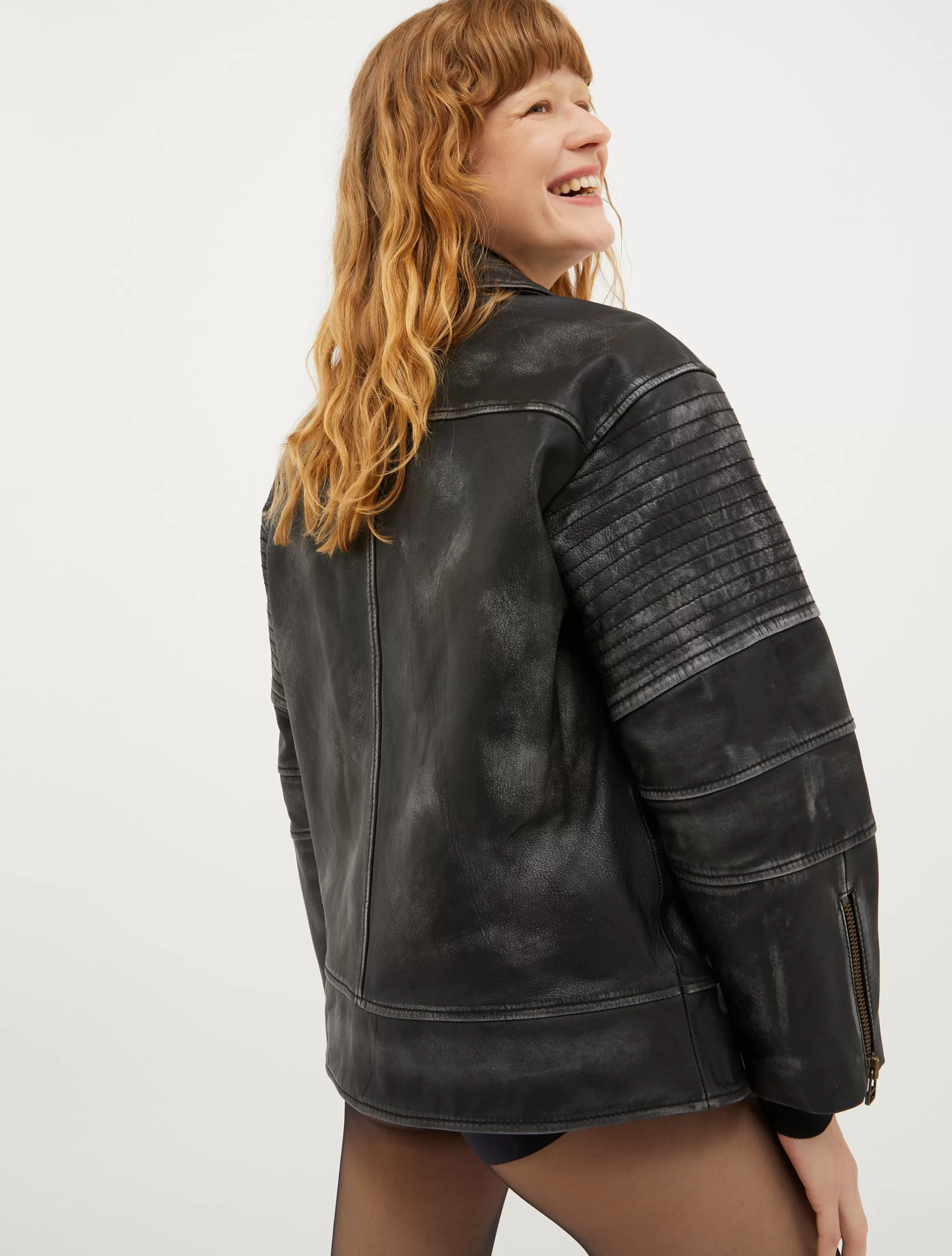 Oversized aged-leather biker jacket*Max&Co Cheap