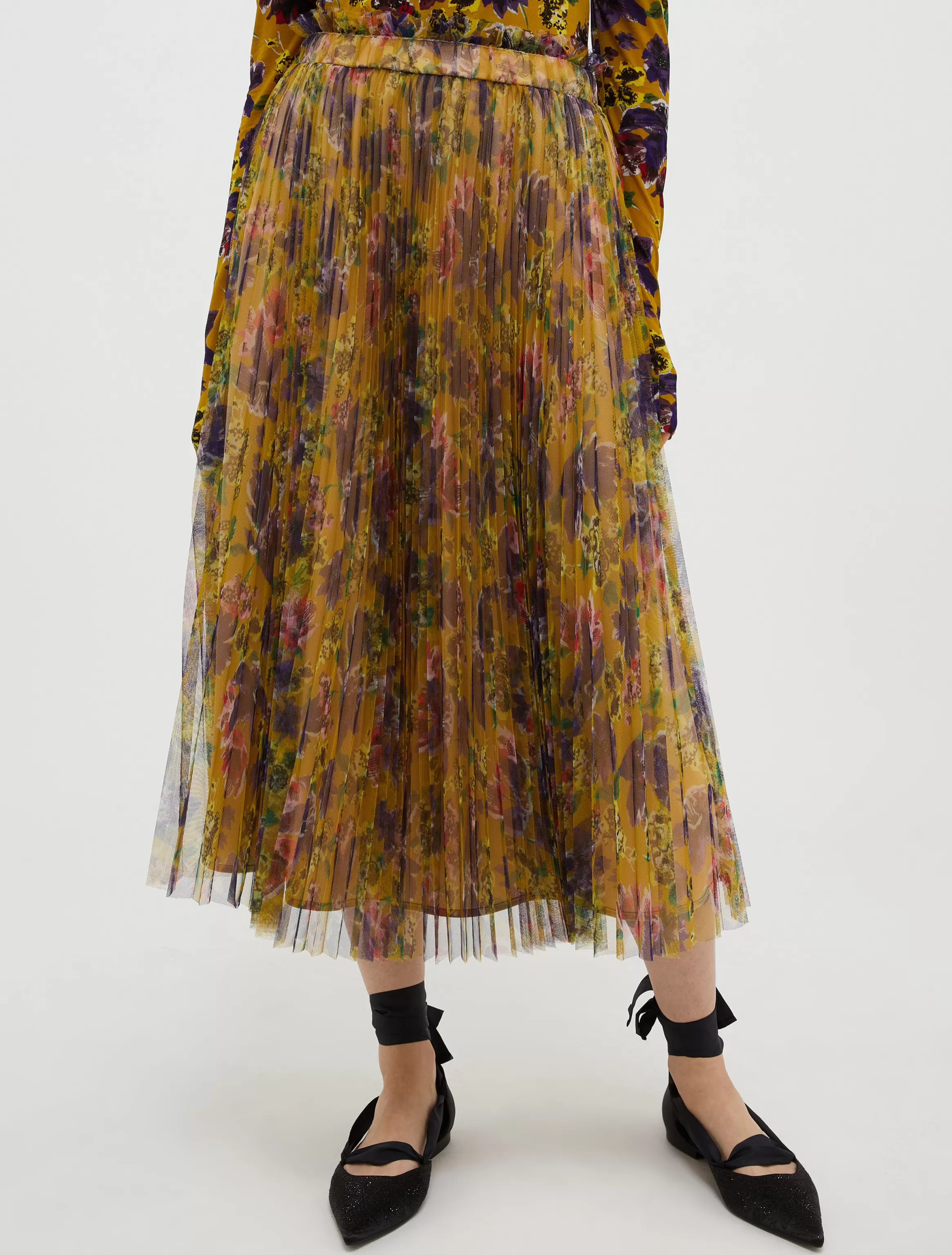 Pleated tulle-jersey midi skirt*Max&Co Cheap