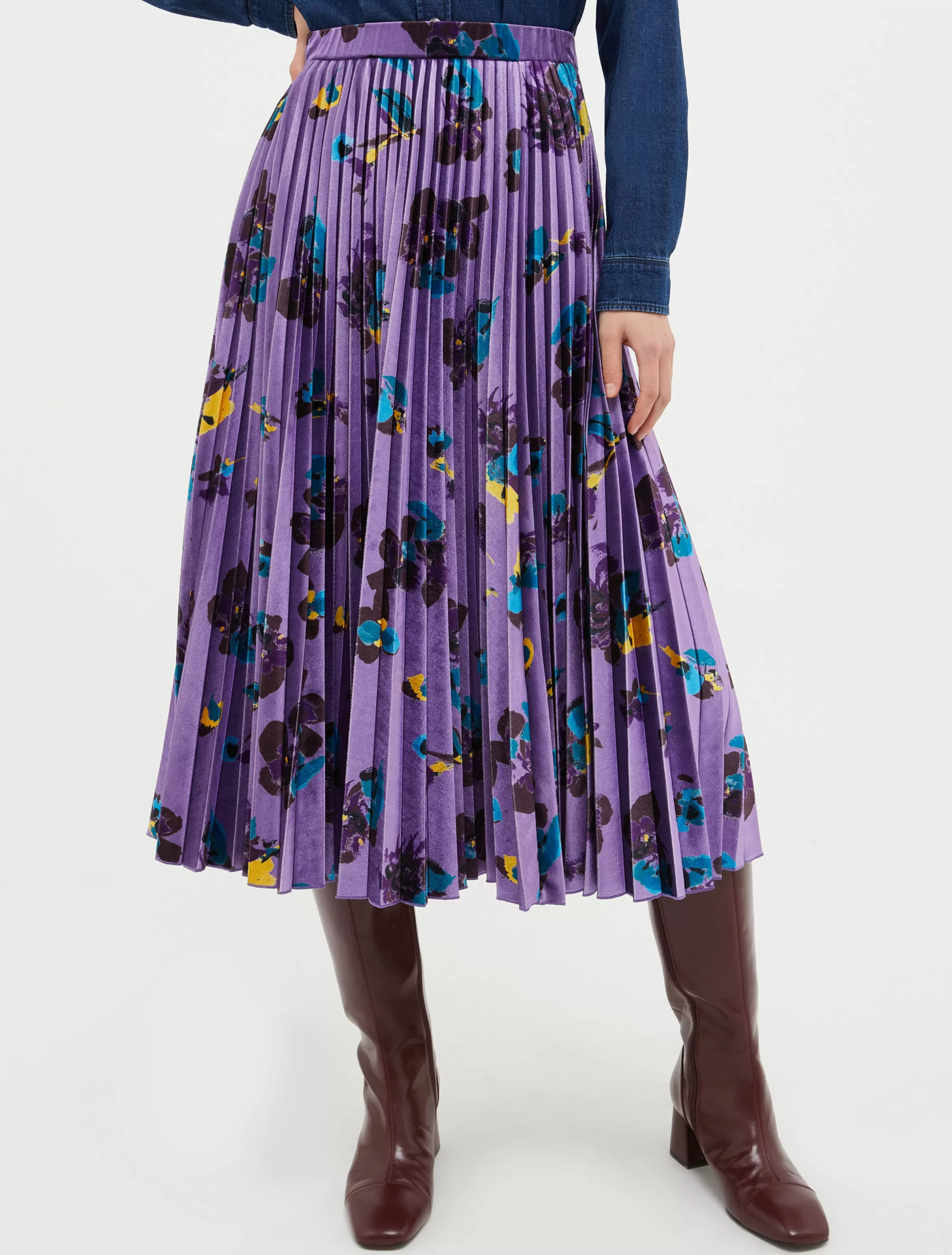 Pleated velvet-jersey midi skirt*Max&Co Outlet