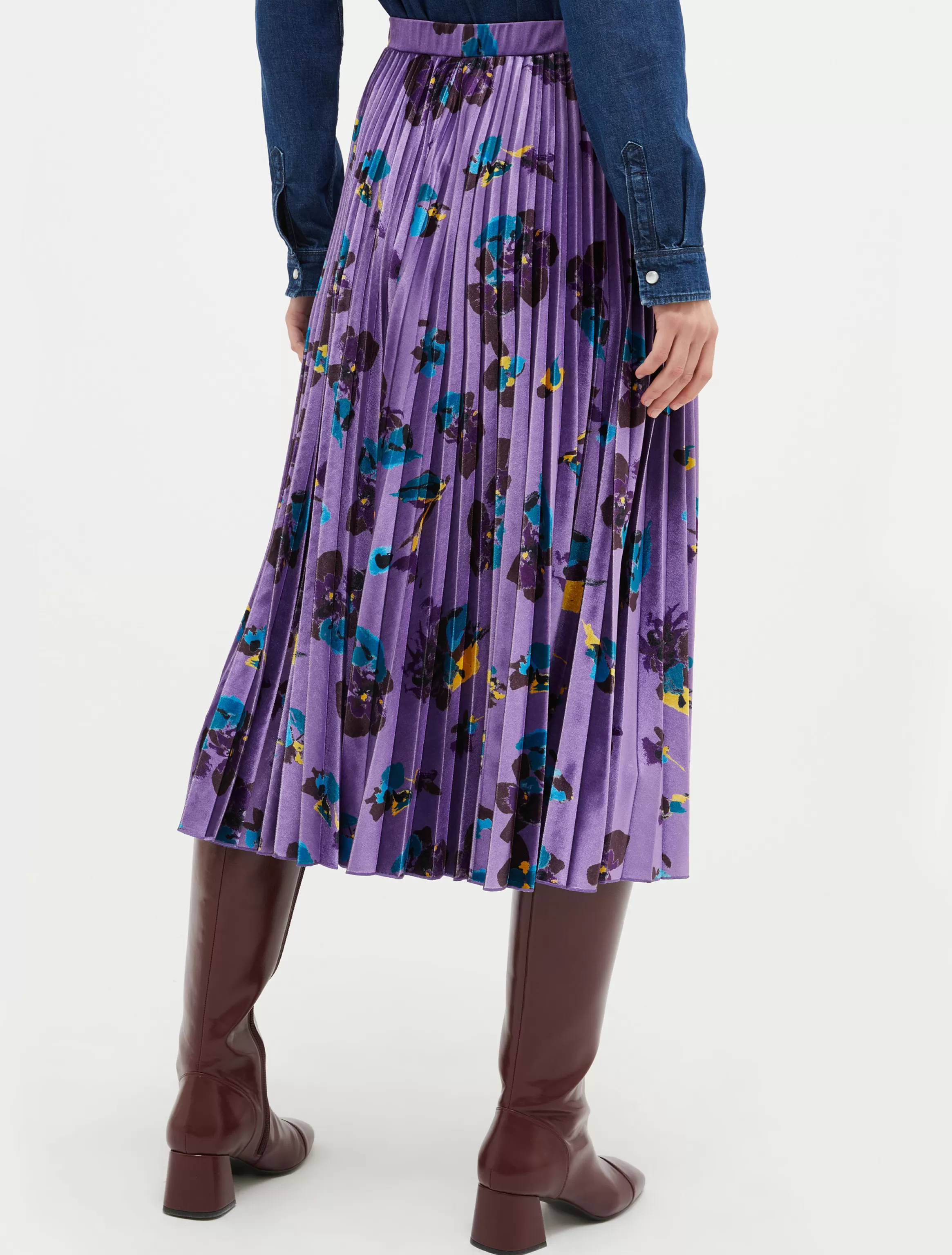 Pleated velvet-jersey midi skirt*Max&Co Outlet