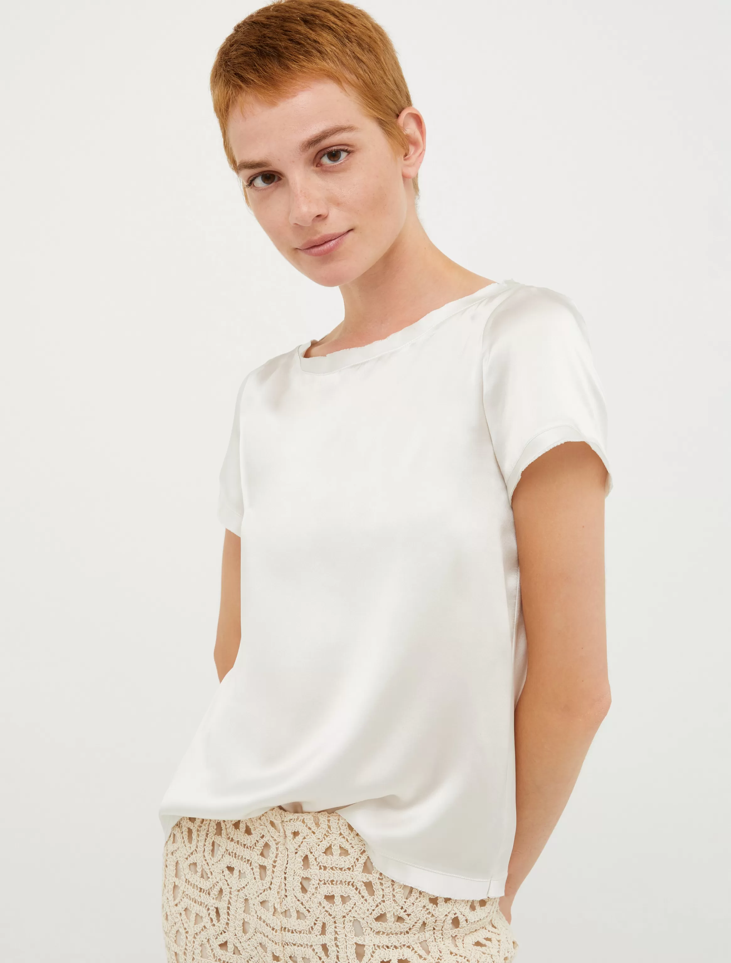 Raw-edged silk-satin T-shirt*Max&Co Outlet